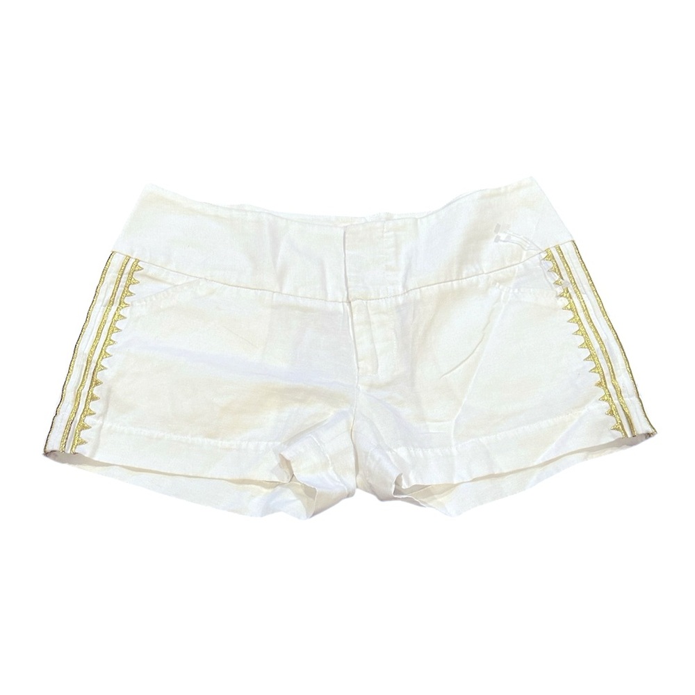 JB Julie Brown White Shorts with Goldtone Lame Embroidered Side Accents 2